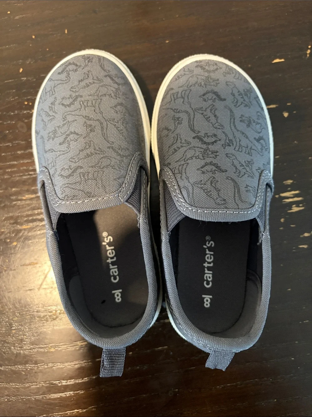 Carter's Dark Gray Slip-On Sneakers with Dino Outline Print